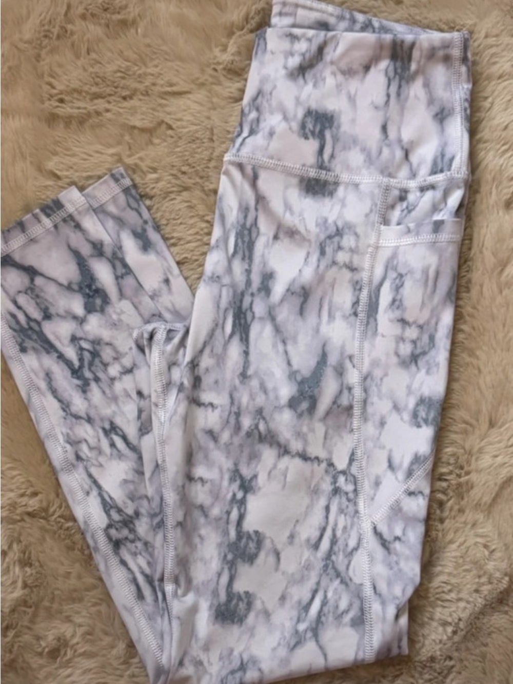 Kids Marble-Print Leggings in White and Gray